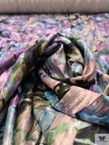 Italian Abstract Floral Printed Crinkled Velvet - Lavender / Blues / Champagne / Greens
