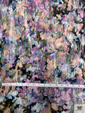 Italian Abstract Floral Printed Crinkled Velvet - Lavender / Blues / Champagne / Greens