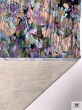 Italian Abstract Floral Printed Crinkled Velvet - Lavender / Blues / Champagne / Greens