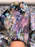 Italian Abstract Floral Printed Crinkled Velvet - Lavender / Blues / Champagne / Greens