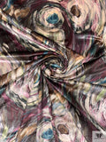 Italian Swirl Graphic Printed Micro Stretch Velvet - Purples / Teals / Earth Tones