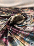 Italian Swirl Graphic Printed Micro Stretch Velvet - Purples / Teals / Earth Tones