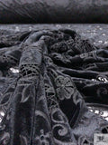 Guipure Lace with Stretch Velvet - Black