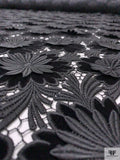 3D Floral Guipure Lace with Stretch Velvet - Black