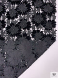 3D Floral Guipure Lace with Stretch Velvet - Black
