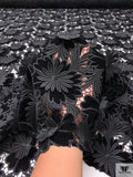 3D Floral Guipure Lace with Stretch Velvet - Black