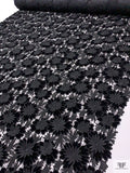 3D Floral Guipure Lace with Stretch Velvet - Black