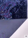 Paisley Embroidered Stretch Crushed Velvet with Sequins - Navy / Purple