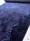 Paisley Embroidered Stretch Crushed Velvet with Sequins - Navy / Purple