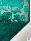 Italian Floral Silhouette Burnout Panné Velvet - Emerald Green
