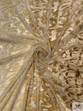 Abstract Ombré Burnout Velvet with Lurex Pinstripes - Olive / Gold / Cream