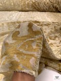 Abstract Ombré Burnout Velvet with Lurex Pinstripes - Olive / Gold / Cream