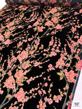 Floral Printed Burnout Velvet - Black / Pink / Greens / Red