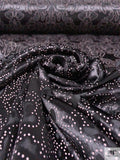 Damask Burnout Panné Velvet with Printed Dots - Black / Blush White