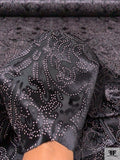 Damask Burnout Panné Velvet with Printed Dots - Black / Blush White