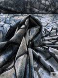 Geometric Burnout Stretch Velvet - Black / Grey / Smoky Blues