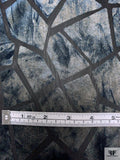 Geometric Burnout Stretch Velvet - Black / Grey / Smoky Blues