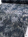 Geometric Burnout Stretch Velvet - Black / Grey / Smoky Blues