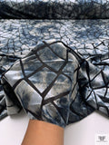 Geometric Burnout Stretch Velvet - Black / Grey / Smoky Blues