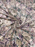 Italian Floral Printed Stretch Panné Velour - Purples / Evergreen / Off-White