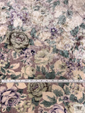 Italian Floral Printed Stretch Panné Velour - Purples / Evergreen / Off-White