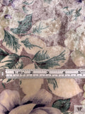 Italian Floral Printed Stretch Panné Velour - Purples / Evergreen / Off-White
