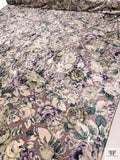 Italian Floral Printed Stretch Panné Velour - Purples / Evergreen / Off-White