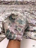 Italian Floral Printed Stretch Panné Velour - Purples / Evergreen / Off-White