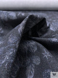 Floral Printed Twill Weave Stretch Denim - Navy / Off-White