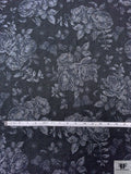 Floral Printed Twill Weave Stretch Denim - Navy / Off-White