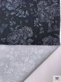 Floral Printed Twill Weave Stretch Denim - Navy / Off-White