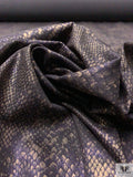 Snakeskin Metallic Printed Stretch Denim - Purple / Black / Antique Gold