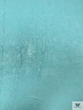 Italian Crinkled Gloss-Stamped Denim with Stretch - Aqua