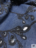 Vine Floral Embroidered Eyelet Denim - Navy / Black