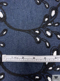 Vine Floral Embroidered Eyelet Denim - Navy / Black