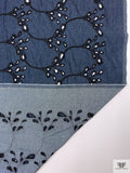 Vine Floral Embroidered Eyelet Denim - Navy / Black