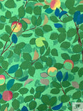 Leaf Branch Printed Cotton Canvas - Greens / Yellow / Blue