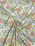 Italian Floral Printed Stretch Denim - Lime / Peach / Sage / Off-White