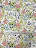 Italian Floral Printed Stretch Denim - Lime / Peach / Sage / Off-White