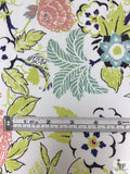 Italian Floral Printed Stretch Denim - Lime / Peach / Sage / Off-White