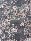 Italian Paisley Floral Printed Stretch Denim - Dark Grey / Pale Tones