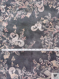Italian Paisley Floral Printed Stretch Denim - Dark Grey / Pale Tones
