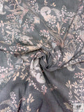 Italian Paisley Floral Printed Stretch Denim - Dark Grey / Pale Tones