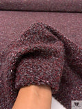 Italian Bouclé-Style Tweed Sweater Knit with Lurex Fibers - Claret / Grey / White