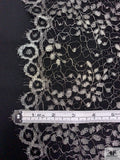 Double Scalloped Floral Metallic French Chantilly Lace - Silver / Black