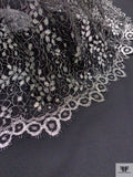 Double Scalloped Floral Metallic French Chantilly Lace - Silver / Black