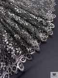 Double Scalloped Floral Metallic French Chantilly Lace - Silver / Black