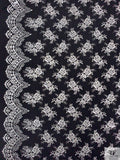 Single Scalloped Floral Metallic French Chantilly Lace - Silver / Black
