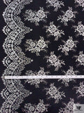Single Scalloped Floral Metallic French Chantilly Lace - Silver / Black