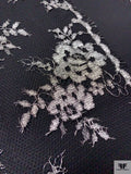 Single Scalloped Floral Metallic French Chantilly Lace - Silver / Black